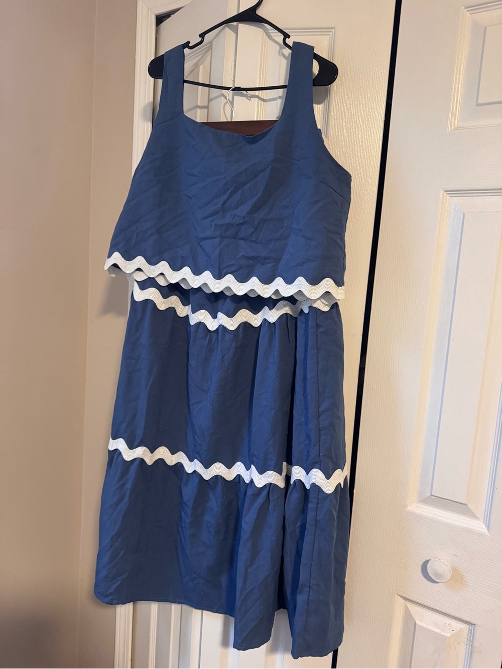PrettyGarden Blue Two Piece Maxi Skirt Set Scallop Ric Rac Trim Crop Top XL